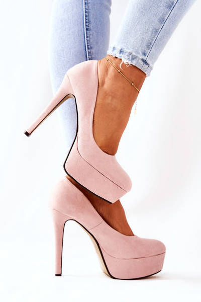 Talons aiguilles à plateforme en daim classique Beige Silly