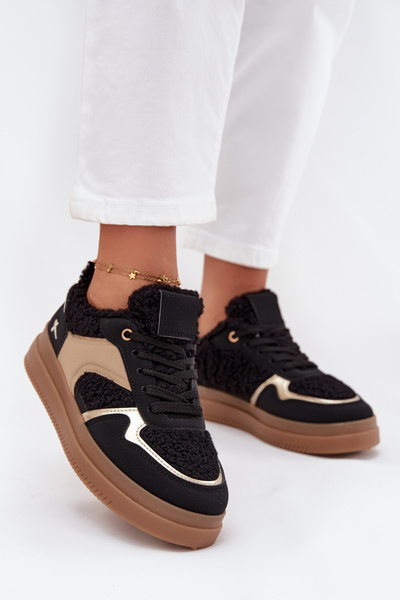 Baskets Femmes sur Plateforme avec Fourrure de Mouton Noires Frelina