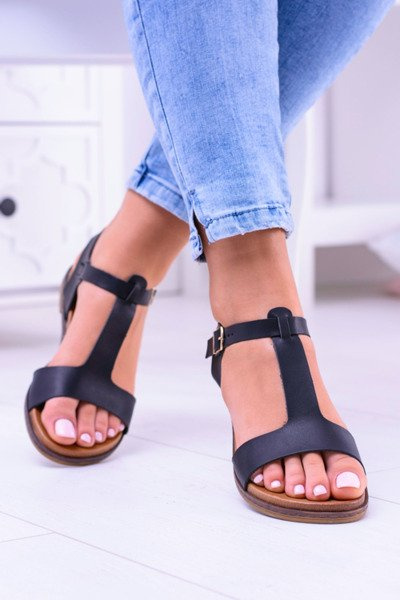 Schwarz Damen Flache Sandalen Sunnyside