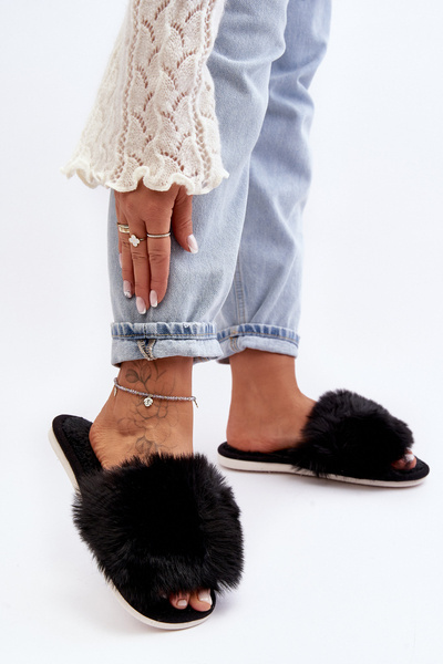 Pantoufles noires pour femmes avec fausse fourrure Vienitta
