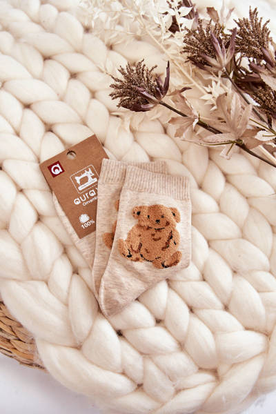 Chaussettes Classiques En Coton Pour Femme Avec Ours En Peluche Beige