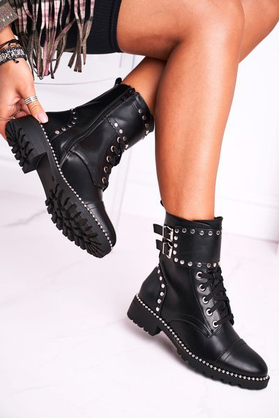 Damenstiefel Warm Silber Nieten Schwarz Freed