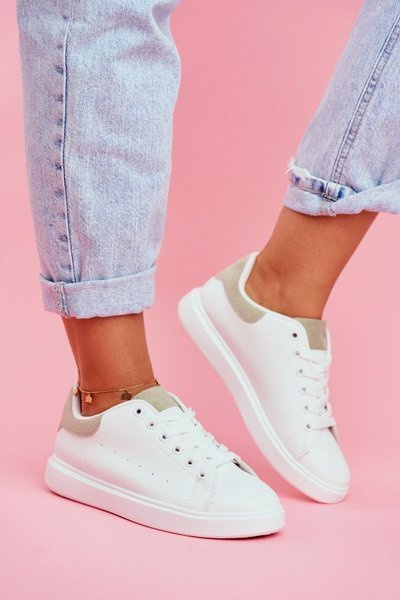 Pantofi sport pentru femei Albi cu un călcâi verde Milly