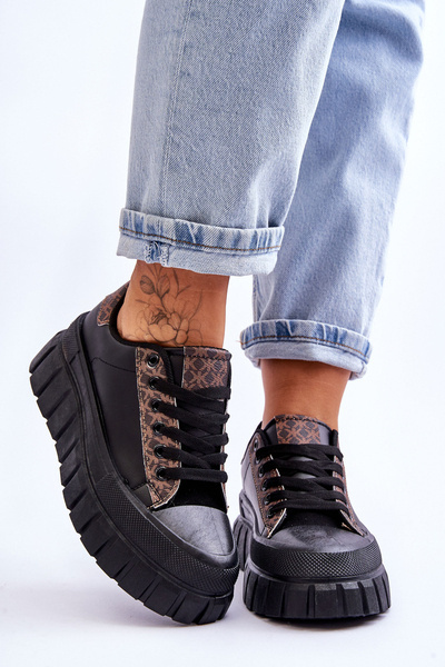 Baskets Plateformes En Cuir Pour Femme Noir Alison