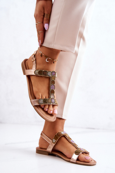 Sandale pentru femei cu strasuri Rose Gold Julies