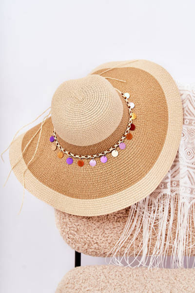 Chapeau De Paille Avec Bande Décorative Beige Lanetta