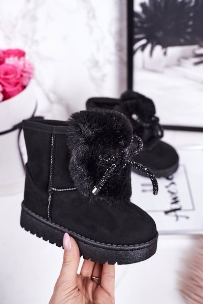Fleecegefütterte Kinder-Schneestiefel Wildleder Schwarz Amelia