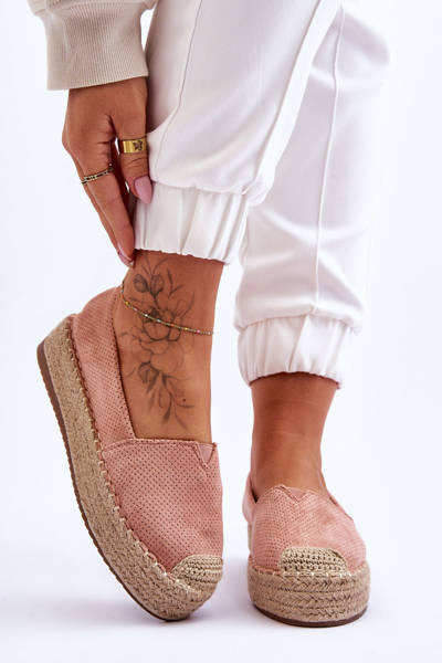 Espadrilles Egy Szalma Platformon Rózsaszín Autópályán
