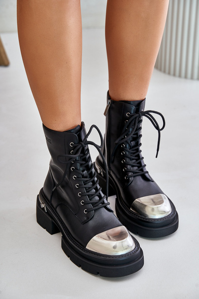 Bottes isolées pour femmes en cuir naturel noir Goe OO2N4119