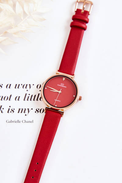 Klassische Damenuhr mit Lederarmband Giorgio & Dario Rot