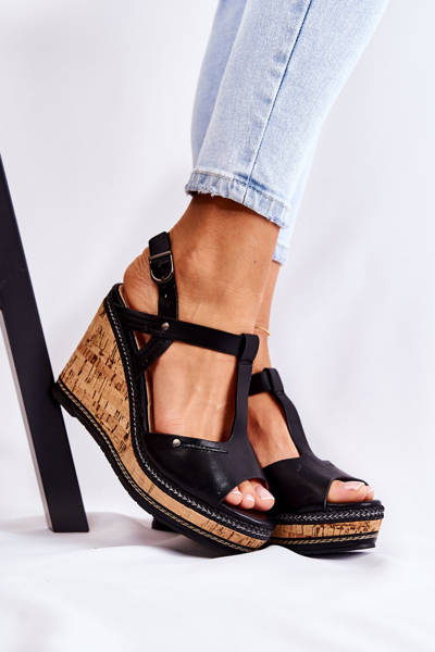 Classic Leather Wedge Sandals Black Valorin