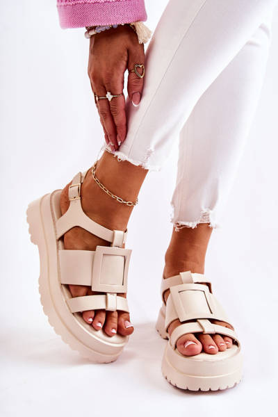 Women's Leather Sandals On The Platform Beige Corene