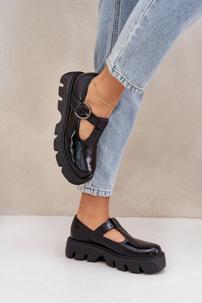 Mocassins En Cuir Laqué Avec Boucle Noir Zazoo 20183