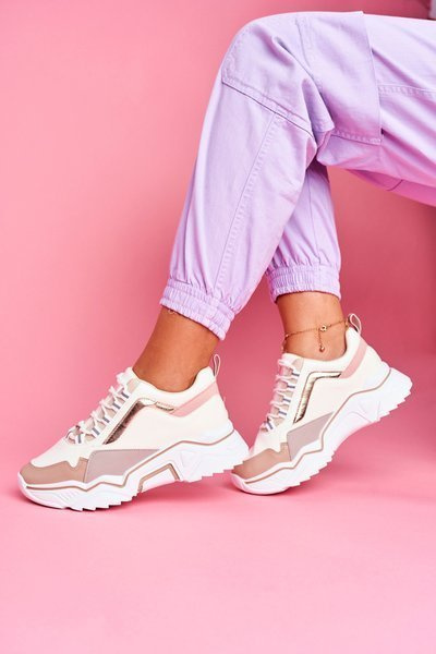 Pantofi pentru femei sportivi alb -bej