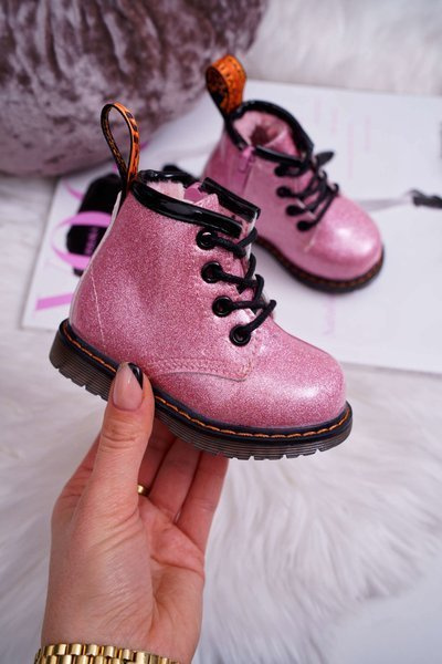 Vaikiški šildomi batai su užtrauktuku lakuotu brokatiniu rožiniu Mistor