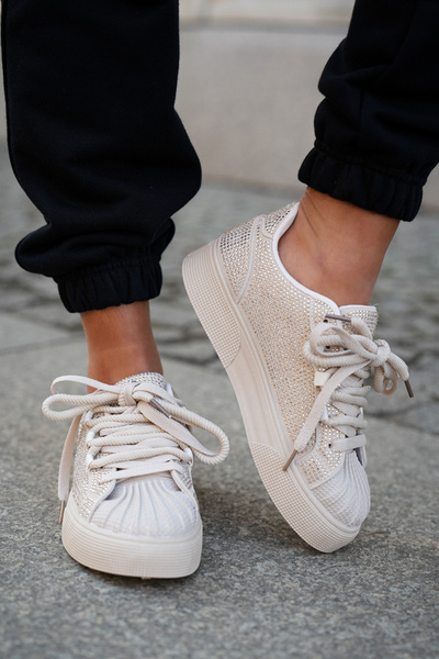 Damen Sneaker mit Dekoration auf Plattform beige Eanneth