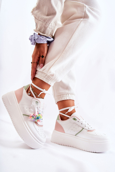 Chaussures de sport nouées pour femmes, baskets blanches et roses Manila