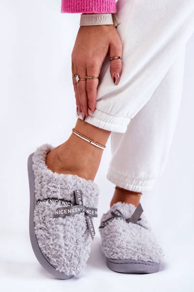 Pantoufles En Fourrure Pour Femmes Avec Noeud Gris Ryana