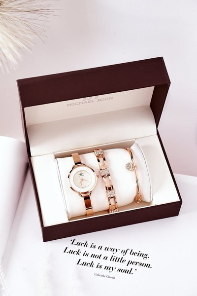 Set Watch and Two Bracelets Michael John Rose Gold