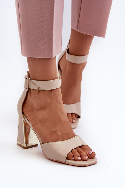Sandale elegante cu toc gros bej Rosazara