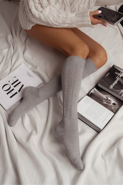 Damen Geflochtene Socken Mit Bändern Grau