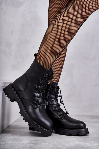 Bottes chaudes en cuir pour femmes avec nervuré noir Helia