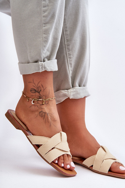 Damen Gewebe Pantoletten Beige Aversa