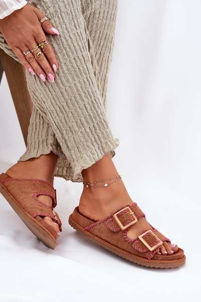 Sandales Femmes Avec Boucles Et Couture Décorative Camel Visley