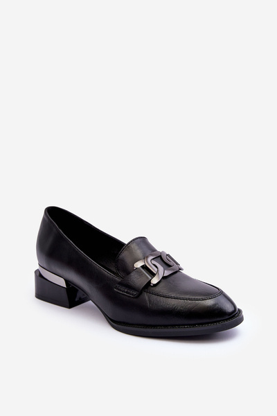 Lederhalbschuhe Mokassins Mit Absatz Schwarze Sakina