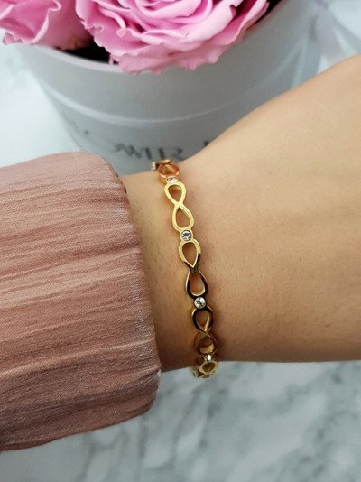 Női acél karkötő cirkóniával Infinity Gold Glam