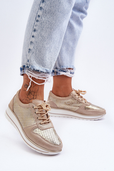 Odiniai sportiniai batai su perforacija S.Barski AL22246 Auksas