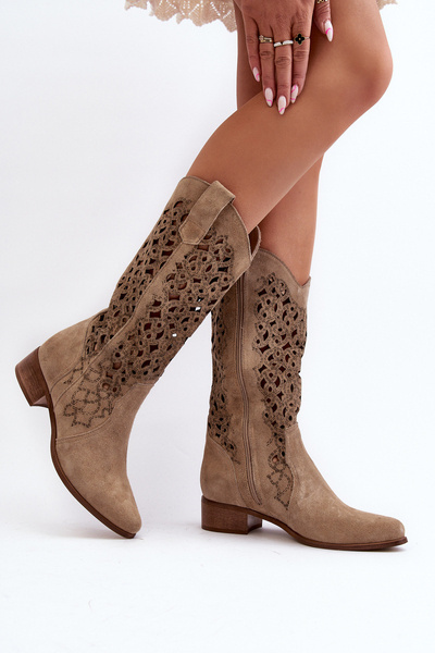 Bottes Femme Zazoo 3403 Ajourées Talon Bas Beige
