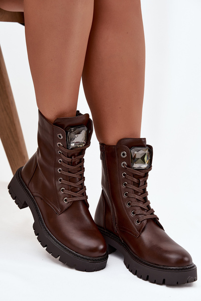 Damenarbeitsstiefel mit Verzierung aus Bio-Leder Schokoladen Karessa