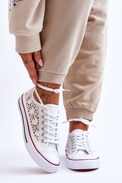 Baskets textiles en dentelle pour femmes Blanc Fergo