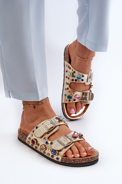 Verzierte Damen Pantoletten Mit Schnallen S.Barski MY121 Gold