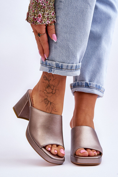 Pantoufles à talons à la mode Sergio Leone KL322 Argent foncé