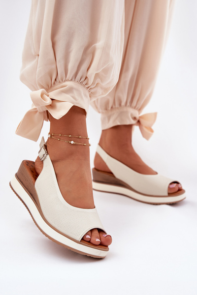 Leder Keilsandalen Artiker 56C2316 Hellbeige