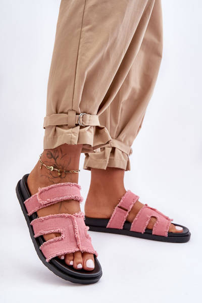Chaussons En Matière Pour Femme Avec Velcro Rose Lamirose