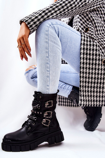 Bottes à étages avec boucle en chaîne Noir Reiloy