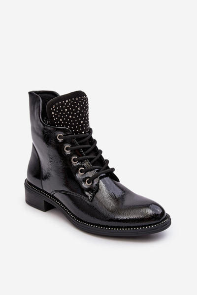 Chaussures Décorées Laquées À Talons Bas Pour Femmes Noir Hattia