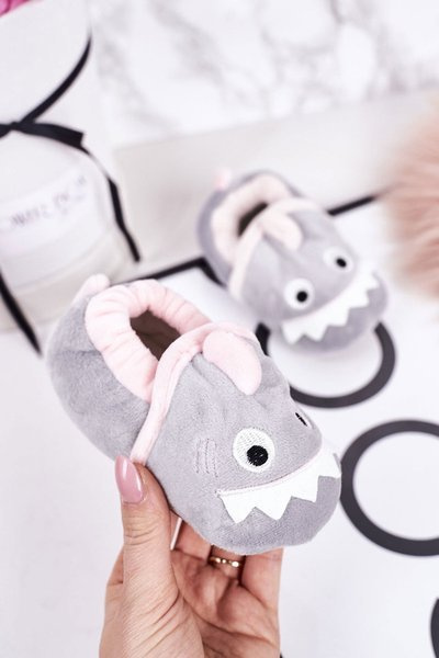 Gepolsterte Velours-Hausschuhe für Kinder Grau Monster