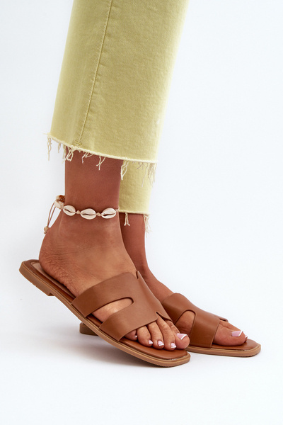 Damen flache Sandalen mit Ausschnitten Braun Fiviama