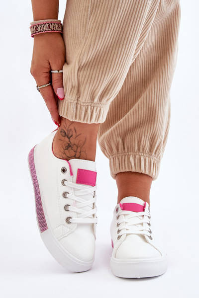Baskets basses pour femmes avec jets blanc-rose Demira