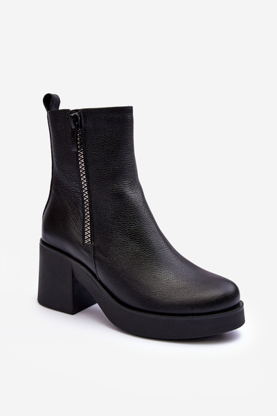 Lederstiefel Mit Massiven Absatz Und Reißverschlüssen Schwarze Littosa