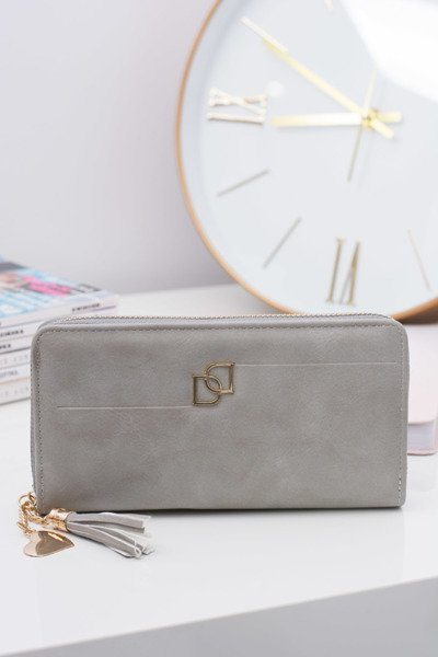 Women's Grey Large Wallet with Tassel Keyring