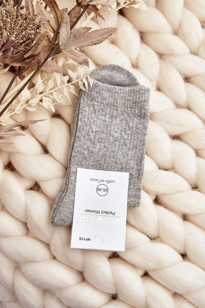 Chaussettes Femme En Coton Avec Gaufrage Gris