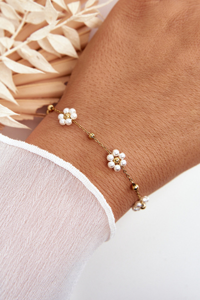 Bracelet Tendance Avec Fleurs En Or Blanc