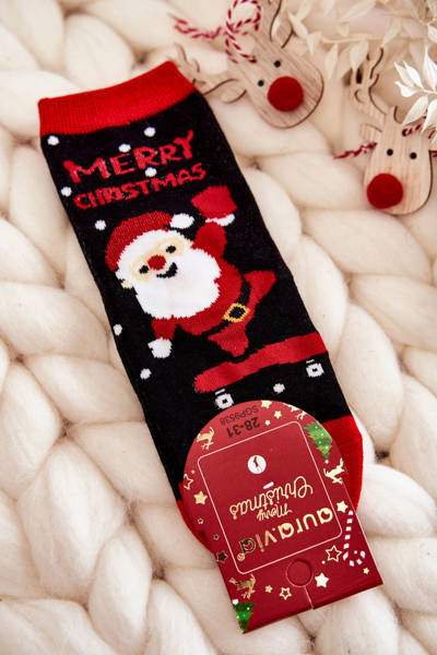 Chaussettes Enfant "Joyeux Noël" Père Noël Noir et Rouge