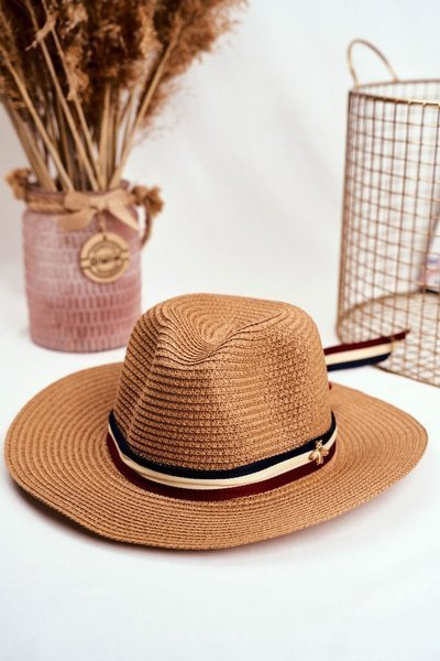 Chapeau Femme Panama 100% Papier Camel Gold fly