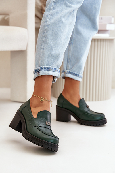 Zazoo 20168 Talons Femme Élégants Cuir Naturel Vert Foncé